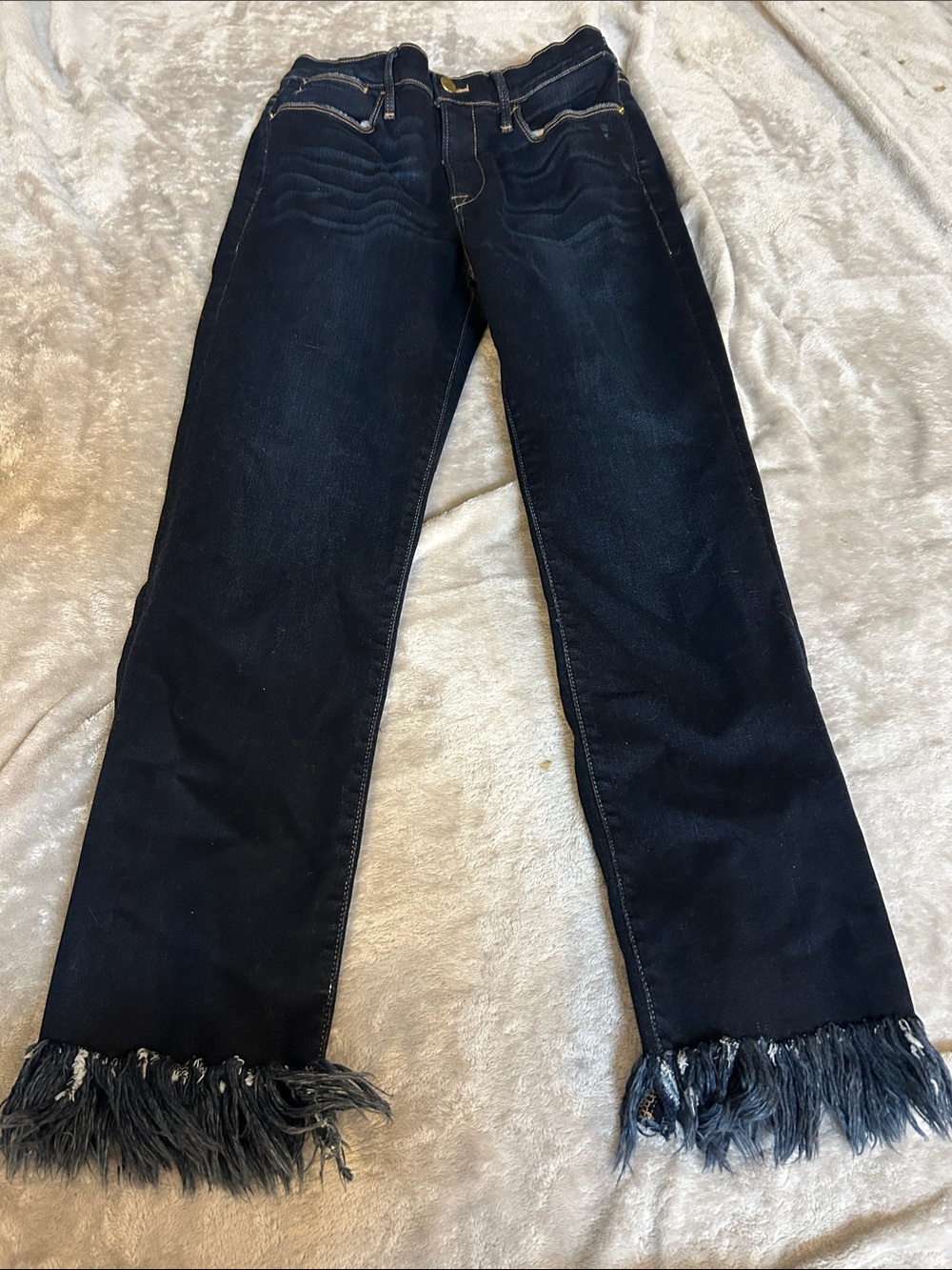 Frame le high straight jeans with fringe